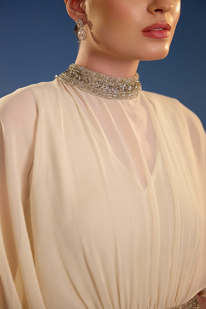 Ivory Mesh Sequin Embellished Maxi Vacation Dress by BLING EMPIRE at Pernia's Pop Up Shop