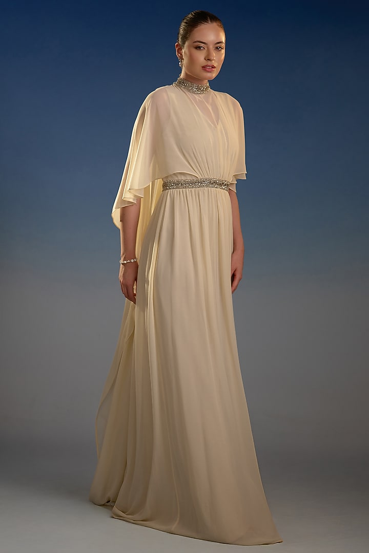 Ivory Mesh Sequin Embellished Maxi Vacation Dress by BLING EMPIRE at Pernia's Pop Up Shop