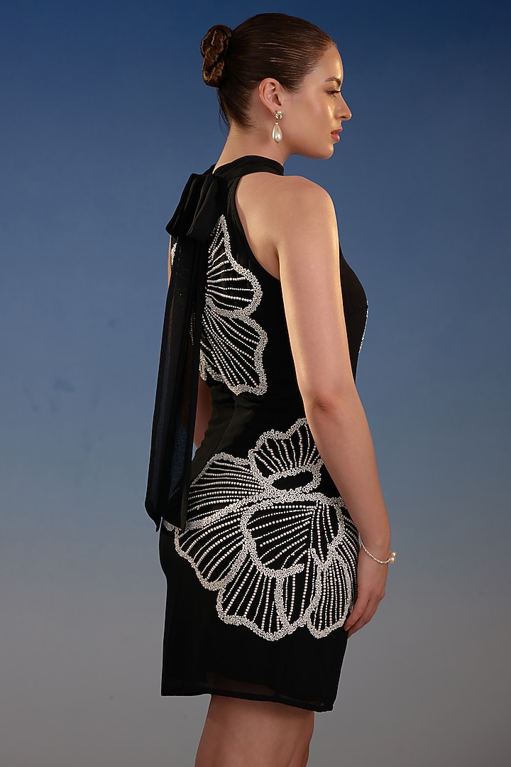 Black Mesh Sequin Embellished Bodycon Mini Vacation Dress by BLING EMPIRE at Pernia's Pop Up Shop