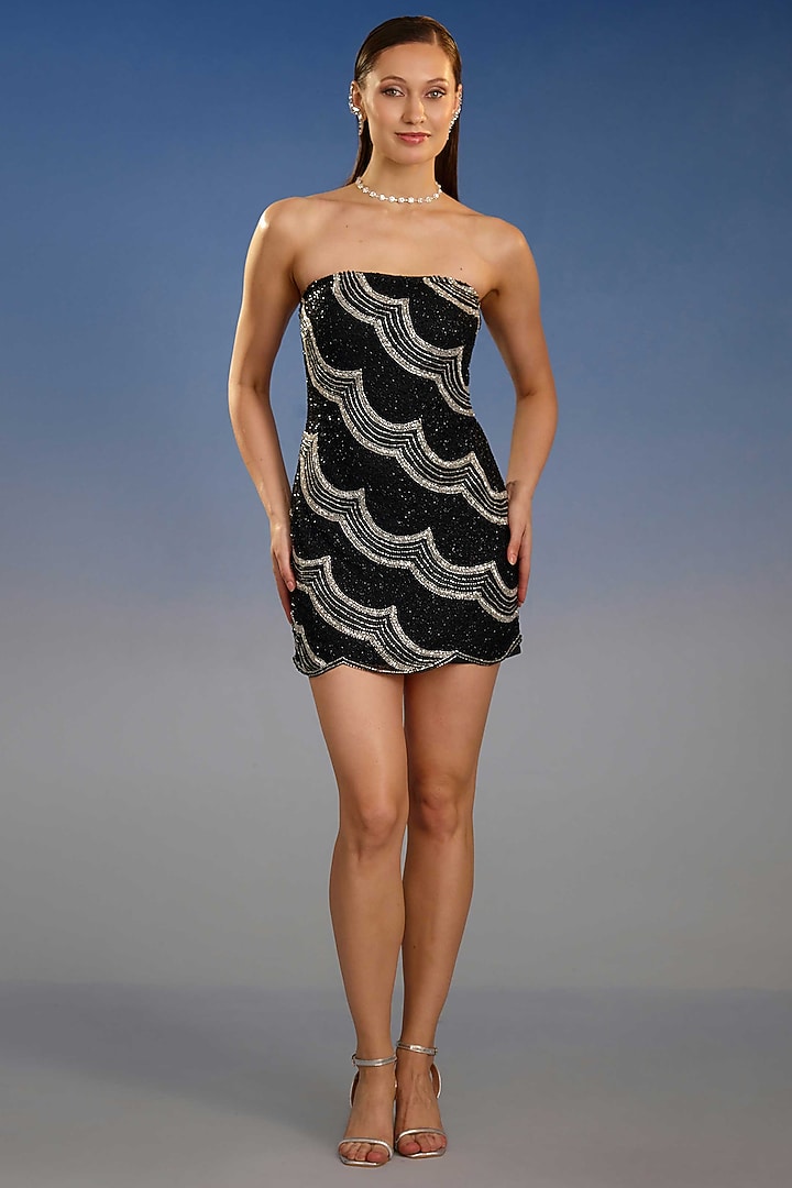 Black Mesh Sequin Embellished Bodycon Mini Vacation Dress by BLING EMPIRE at Pernia's Pop Up Shop