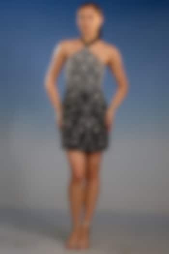 Black Mesh Bead Work Halter Mini Vacation Dress by BLING EMPIRE at Pernia's Pop Up Shop