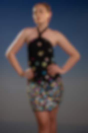 Black Mesh Sequin Embellished Halter Mini Vacation Dress by BLING EMPIRE at Pernia's Pop Up Shop