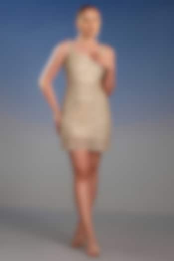 Beige Mesh Sequin Embellished Bodycon Mini Cocktail Dress by BLING EMPIRE at Pernia's Pop Up Shop