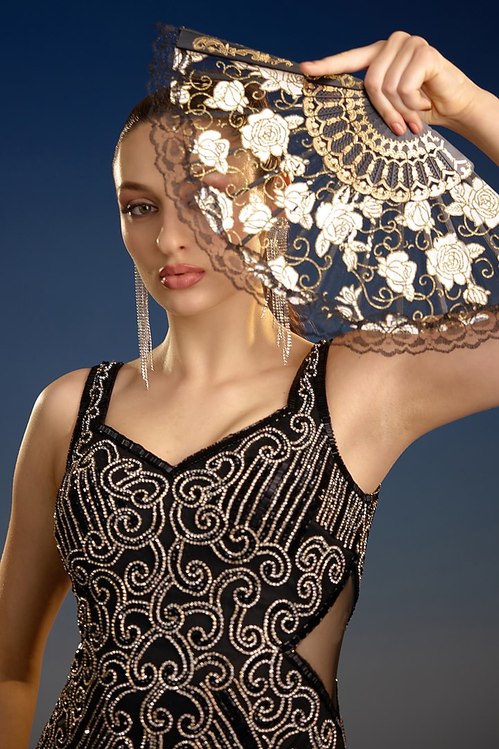 Black Mesh Sequin Embellished Mini Cocktail Dress by BLING EMPIRE at Pernia's Pop Up Shop