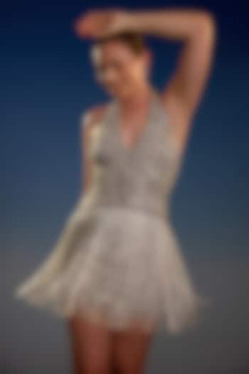 Gold Mesh Bead Embellished Mini Vacation Dress by BLING EMPIRE at Pernia's Pop Up Shop