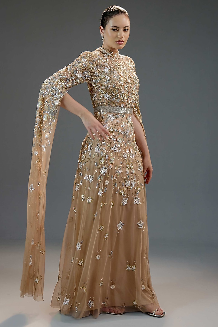 Deep Crimson Red Velvet Cape Engagement Gown by BLING EMPIRE at Pernia's Pop Up Shop