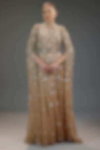 Golden Mesh Floral Embroidered Engagement Gown by BLING EMPIRE at Pernia's Pop Up Shop