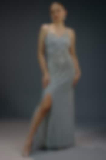 Aqua Ombre Mesh Sequin Embellished Maxi Party Wear Dress by BLING EMPIRE at Pernia's Pop Up Shop
