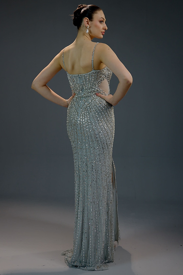 Aqua Ombre Mesh Sequin Embellished Maxi Party Wear Dress by BLING EMPIRE at Pernia's Pop Up Shop