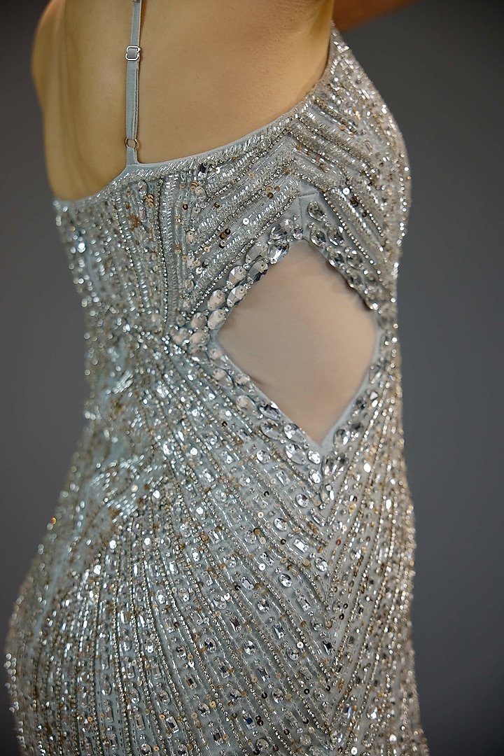 Aqua Ombre Mesh Sequin Embellished Maxi Party Wear Dress by BLING EMPIRE at Pernia's Pop Up Shop