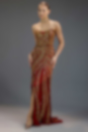 Deep Burgundy Mesh Sequin Embellished Maxi Dress by BLING EMPIRE at Pernia's Pop Up Shop