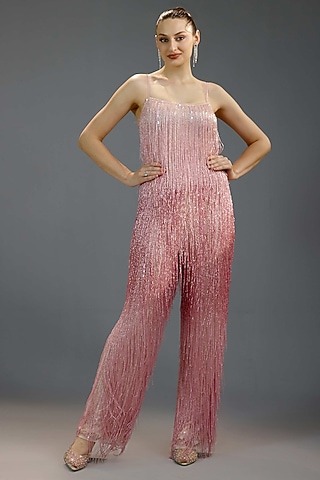 Pink Mesh Jumpsuit by BLING EMPIRE