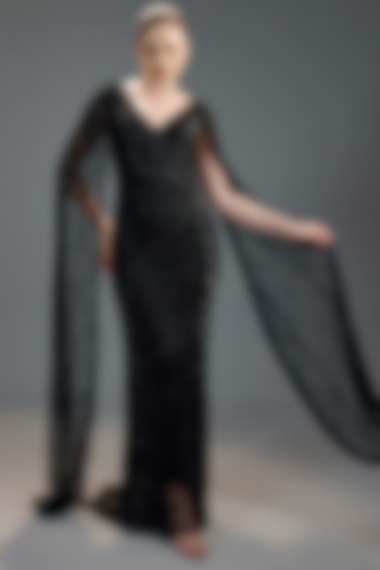 Black Mesh Sequin Embellished Maxi Party Wear Dress by BLING EMPIRE at Pernia's Pop Up Shop