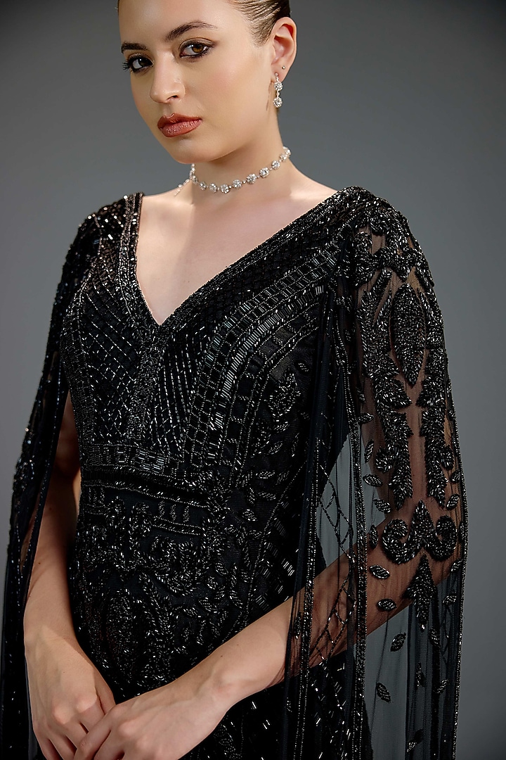 Black Mesh Sequin Embellished Maxi Party Wear Dress by BLING EMPIRE at Pernia's Pop Up Shop