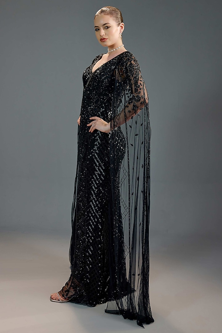 Black Mesh Sequin Embellished Maxi Party Wear Dress by BLING EMPIRE at Pernia's Pop Up Shop