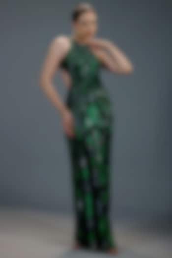 Emerald Mesh Bead Embellished Engagement Gown by BLING EMPIRE at Pernia's Pop Up Shop