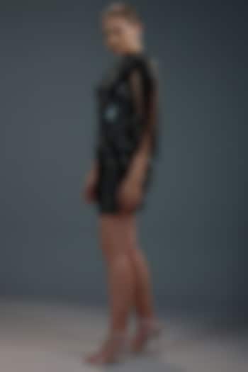 Midnight Black mesh Embellished Mini Vacation Dress by BLING EMPIRE at Pernia's Pop Up Shop