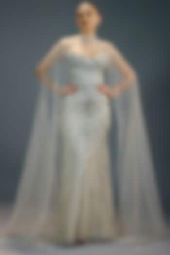 Silver Mesh Bead Embellished Engagement Gown by BLING EMPIRE at Pernia's Pop Up Shop
