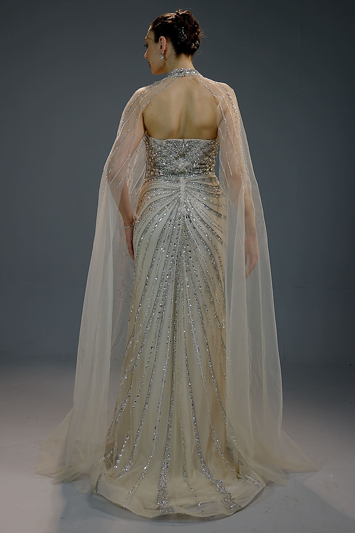 Silver Mesh Bead Embellished Engagement Gown by BLING EMPIRE at Pernia's Pop Up Shop