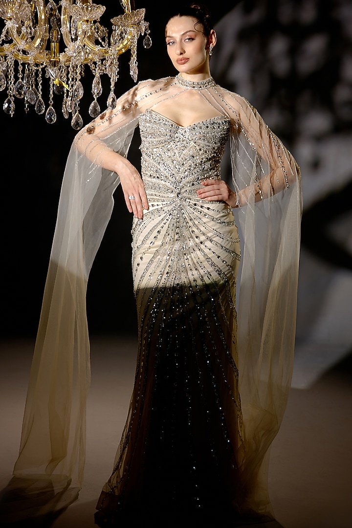 Silver Mesh Bead Embellished Engagement Gown by BLING EMPIRE at Pernia's Pop Up Shop