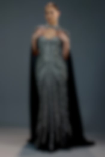 Midnight Black Mesh Bead Hand Embellished Engagement Gown by BLING EMPIRE at Pernia's Pop Up Shop