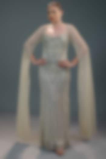 Golden Mesh Bead Hand Embellished Engagement Gown by BLING EMPIRE at Pernia's Pop Up Shop