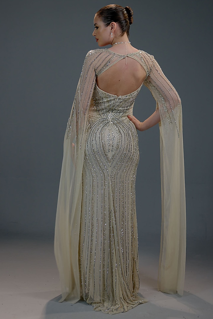 Golden Mesh Bead Hand Embellished Engagement Gown by BLING EMPIRE at Pernia's Pop Up Shop
