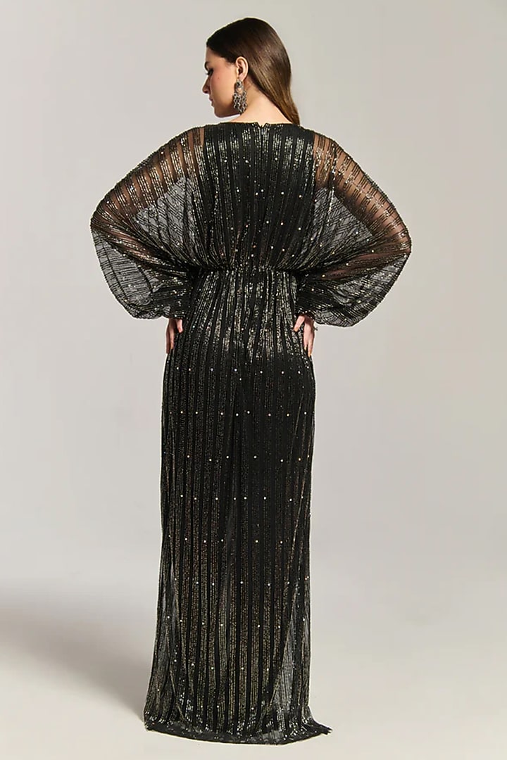 Black Mesh Sequin Embroidered Engagement Gown by BLING EMPIRE at Pernia's Pop Up Shop