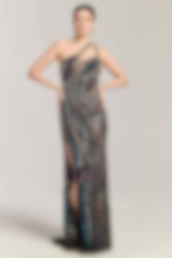 Multi-Colored Mesh Sequin Embroidered One-Shoulder Engagement Gown by BLING EMPIRE at Pernia's Pop Up Shop