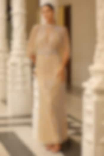 Gold Mesh Bead Embroidered Engagement Gown by BLING EMPIRE at Pernia's Pop Up Shop