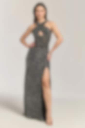 Black Mesh Bead Embellished Engagement Gown by BLING EMPIRE at Pernia's Pop Up Shop
