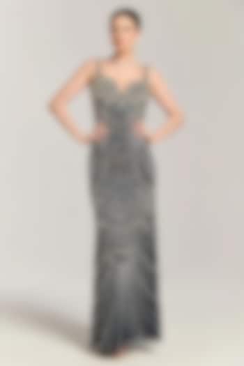 Blue Mesh Diamond Embellished Engagement Gown by BLING EMPIRE at Pernia's Pop Up Shop