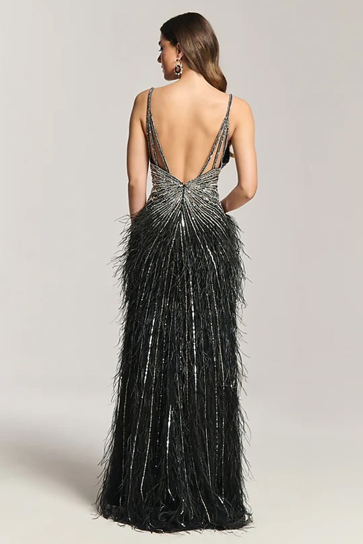 Black Mesh Embellished Engagement Gown by BLING EMPIRE at Pernia's Pop Up Shop