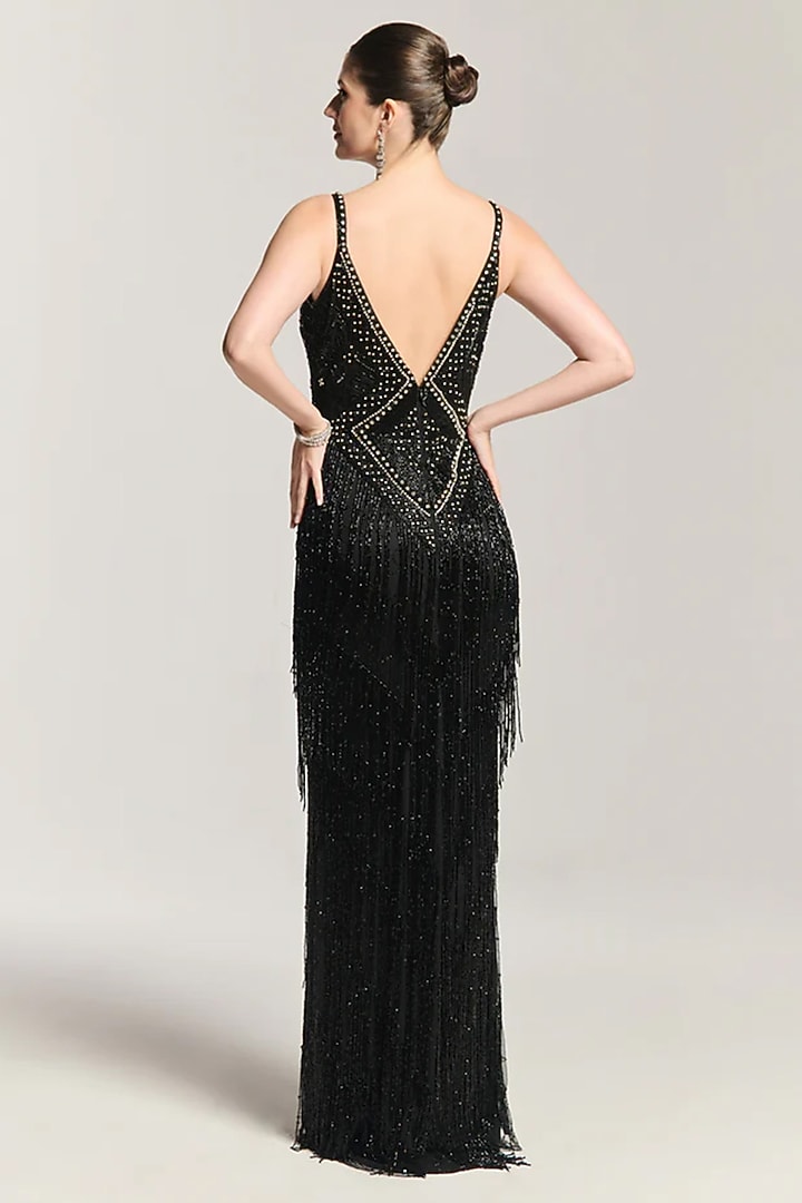 Midnight Black Mesh Bead Embellished Engagement Gown by BLING EMPIRE at Pernia's Pop Up Shop