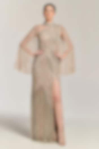 Nude Mesh Bead Embellished Engagement Gown by BLING EMPIRE at Pernia's Pop Up Shop