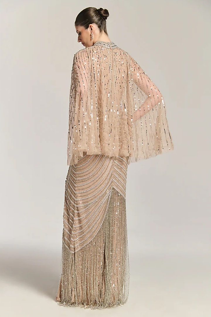 Nude Mesh Bead Embellished Engagement Gown by BLING EMPIRE at Pernia's Pop Up Shop