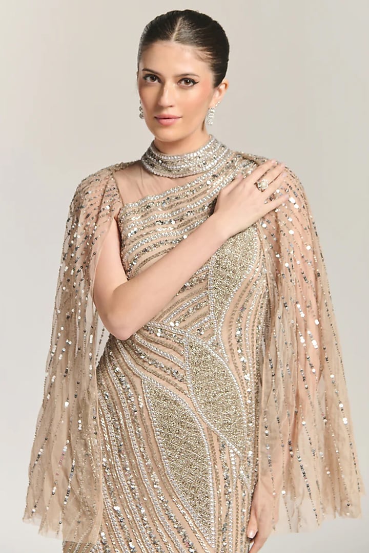 Nude Mesh Bead Embellished Engagement Gown by BLING EMPIRE at Pernia's Pop Up Shop