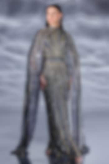 Navy Mesh Sequin Embroidered Engagement Gown by BLING EMPIRE at Pernia's Pop Up Shop