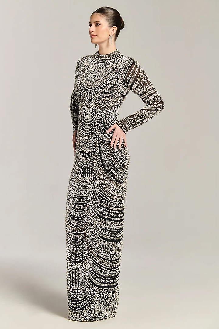 Black Mesh Bead Embroidered Wedding Gown by BLING EMPIRE at Pernia's Pop Up Shop