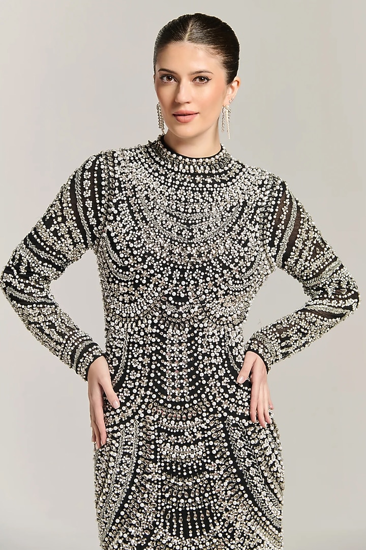 Black Mesh Bead Embroidered Wedding Gown by BLING EMPIRE at Pernia's Pop Up Shop