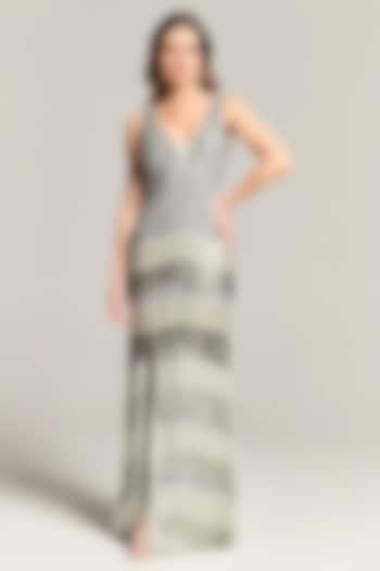Silver Mesh Bead Embroidered Maxi Cocktail Dress by BLING EMPIRE at Pernia's Pop Up Shop