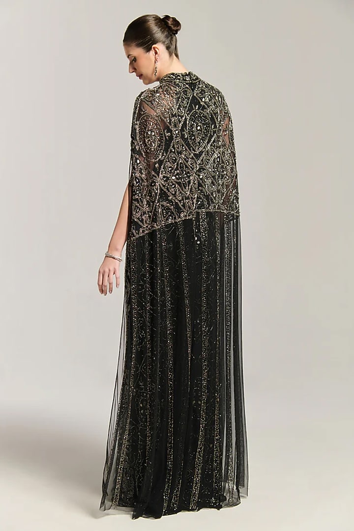 Black Mesh Sequin Embroidered Engagement Gown by BLING EMPIRE at Pernia's Pop Up Shop