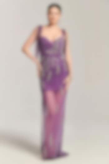Purple Mesh Bead Embroidered Maxi Vacation Dress by BLING EMPIRE at Pernia's Pop Up Shop