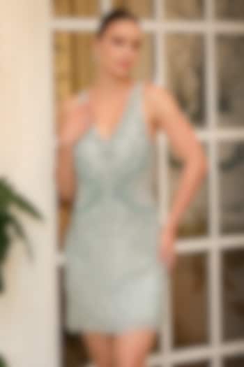 Mint Green Mesh Bead Embroidered Flapper Vacation Dress by BLING EMPIRE at Pernia's Pop Up Shop