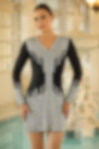 Black & Silver Mesh Sequin Embroidered Mini Vacation Dress by BLING EMPIRE at Pernia's Pop Up Shop