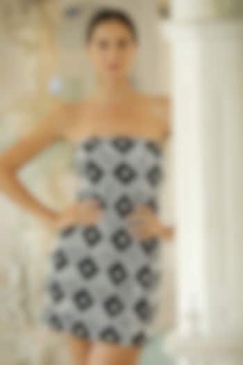 Black & Silver Mesh Embellished Strapless Mini Vacation Dress by BLING EMPIRE at Pernia's Pop Up Shop