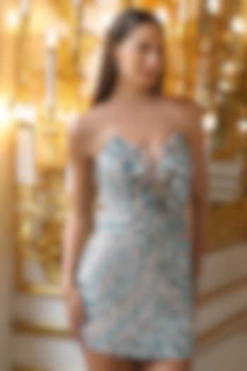 Multi-Colored Mesh Crystal Hand Embellished Mini Vacation Dress by BLING EMPIRE at Pernia's Pop Up Shop