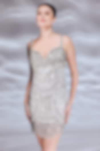 Ivory Mesh Sequin Embellished Mini Vacation Dress by BLING EMPIRE at Pernia's Pop Up Shop