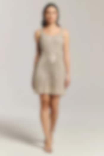 Champagne Mesh Sequin Embellished Mini Vacation Dress by BLING EMPIRE at Pernia's Pop Up Shop