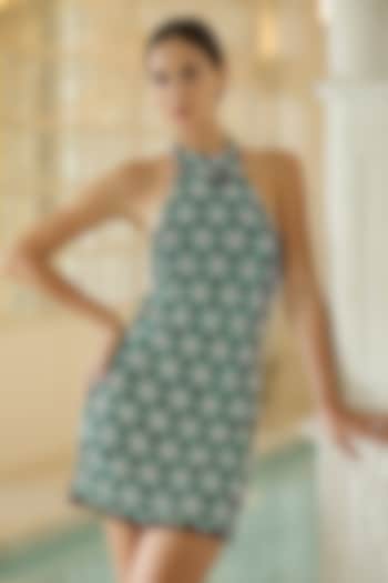 Multi-Colored Mesh Embellished Halter Mini Vacation Dress by BLING EMPIRE at Pernia's Pop Up Shop